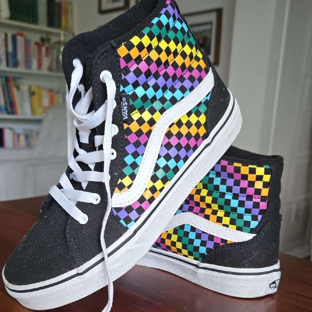 Vans Black High-Tops with Colorful Checkered Pattern. knew!